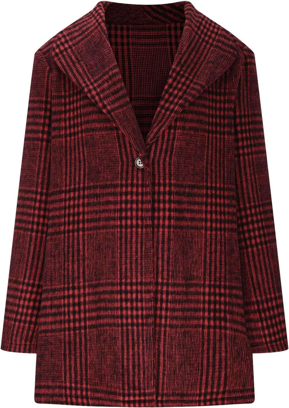 Womens Plaid Wool Coats Mid Length Long Sleeve Lapel Button Down Fleece Jacket Fall Winter Casual Fashion Outerwear