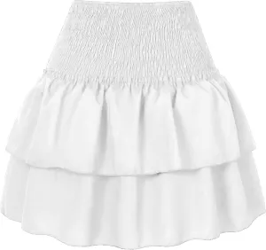 Women's Pleated Mini Skirts High Waisted Elastic Casual Short Skirt Summer Flowy Ruffle Tiered Lightweight Beach Skirt