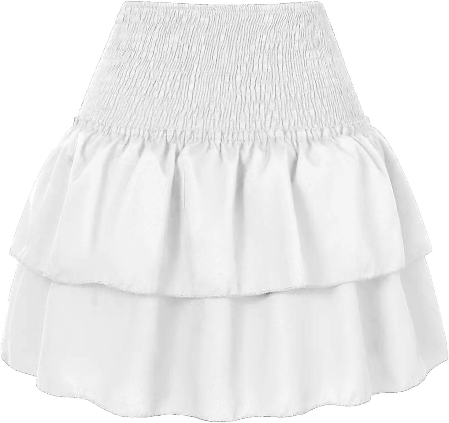 Women's Pleated Mini Skirts High Waisted Elastic Casual Short Skirt Summer Flowy Ruffle Tiered Lightweight Beach Skirt