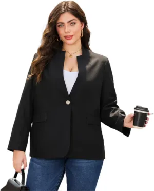 Women's Plus Size Long Sleeve Blazer - Tailored Fit Stretch Woven Twill Fabric - Stylish Oversized Blazers for Women