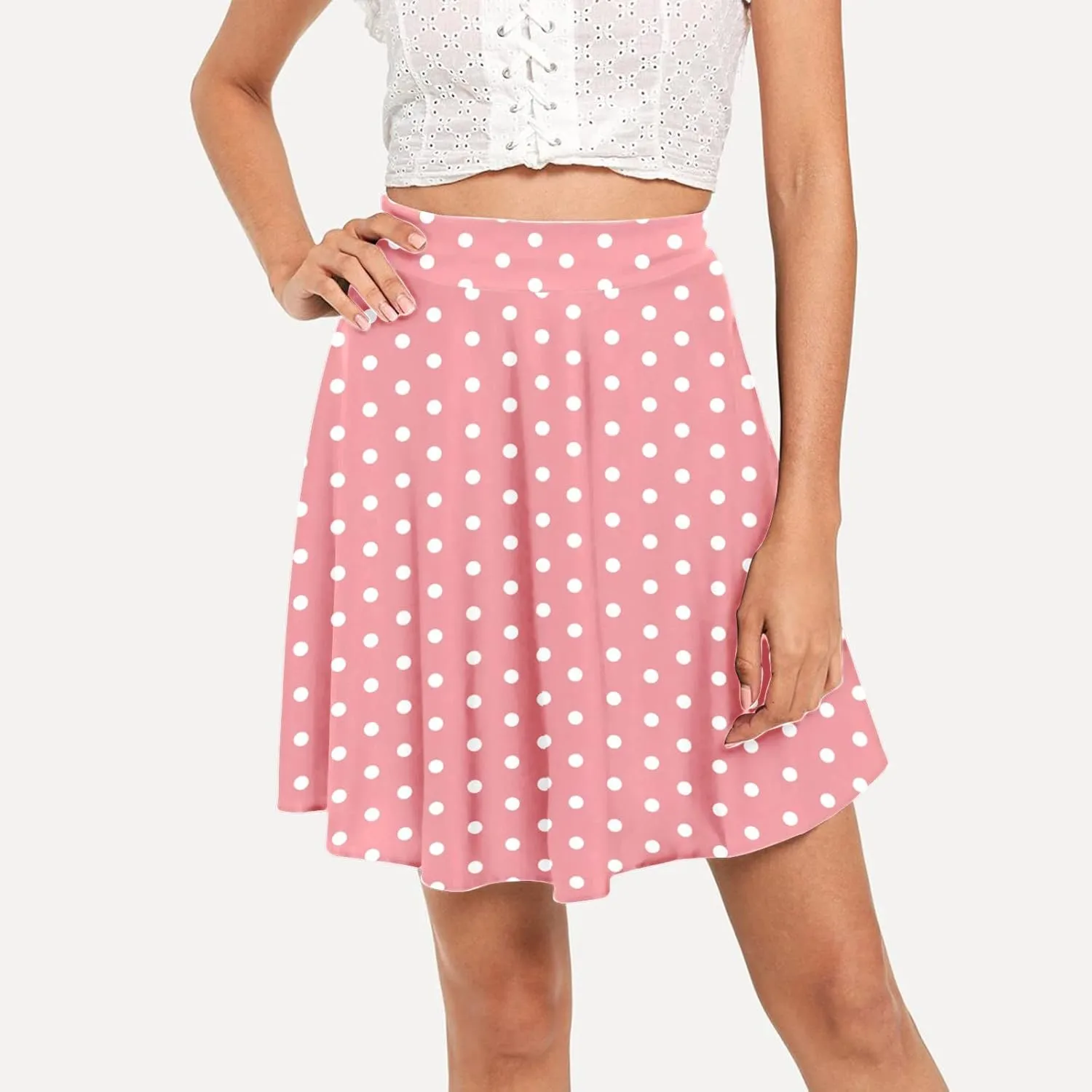 Women's Polka Dot Mini Skirts Casual Elastic High Waisted A-Line Pleated Short Skirt Summer Lightweight Casual Flared Skirts