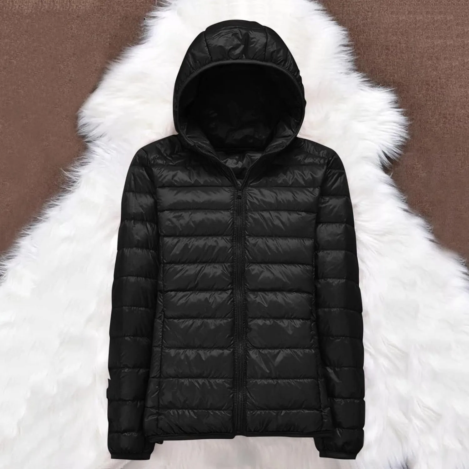 Womens Puffer Jacket 2024 Winter Warm Packable Down Jacket Lightweight Slim Fit Hooded Jacket Short Duck Down Coat