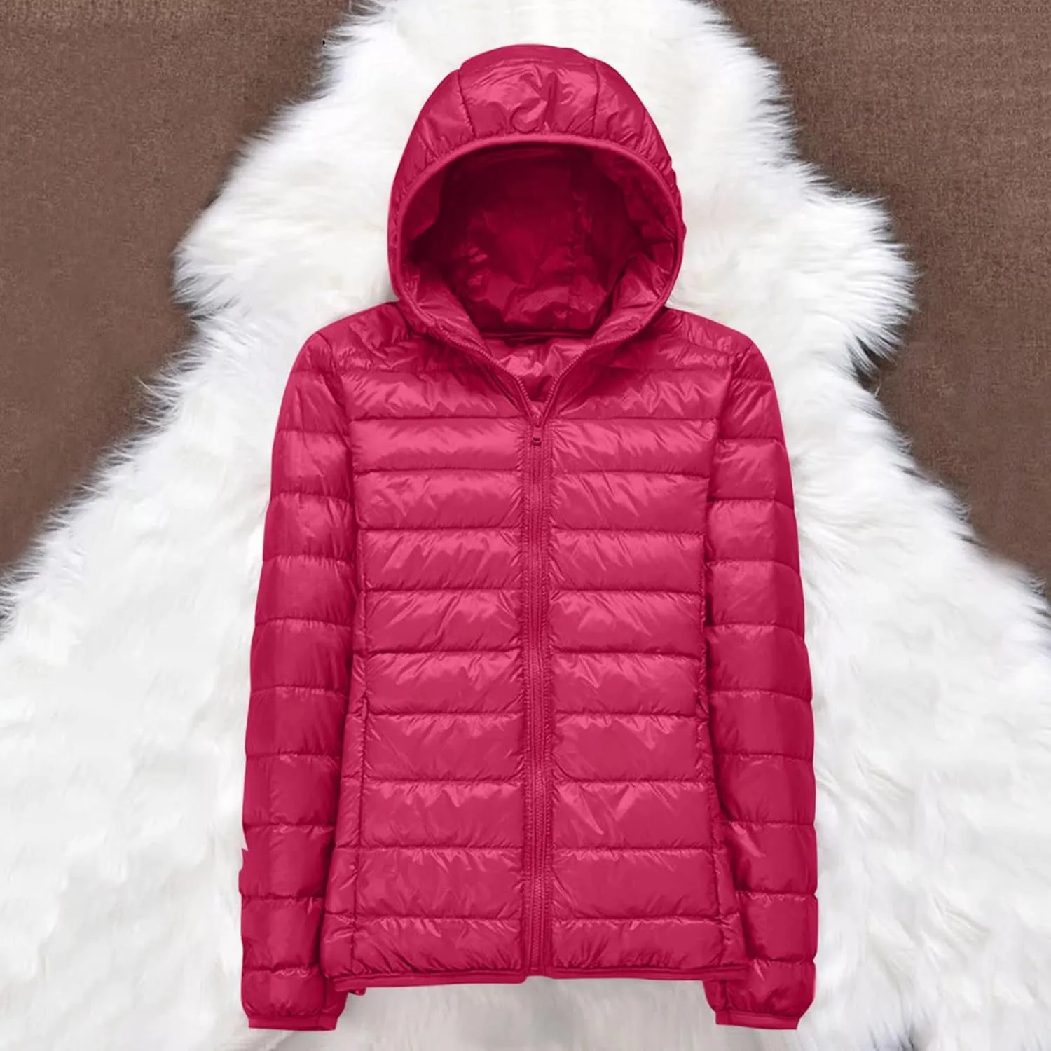 Womens Puffer Jacket 2024 Winter Warm Packable Lightweight Down Jacket Slim Fit Hooded Jacket Short Duck Down Coat for Travel