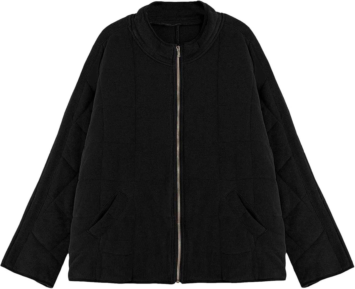 Women's Quilted Puffer Jacket Lightweight Warm Long Sleeve Coat Oversized Packable Full Zip Padded Coats with Pocket