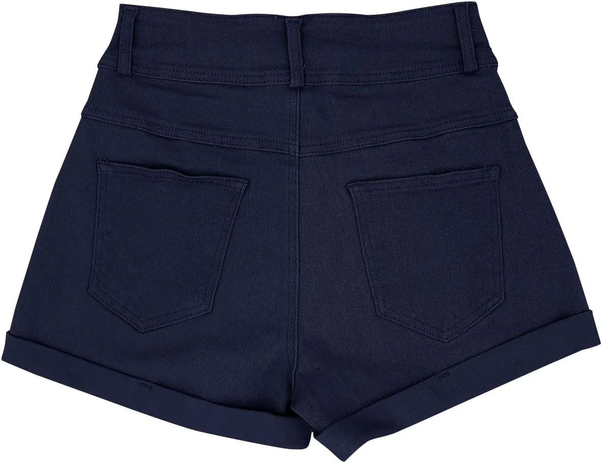 Womens Relaxed Fit Casual High Waist Pocketed Denim Shorts