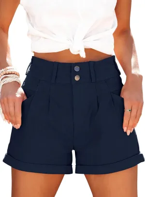 Womens Relaxed Fit Casual High Waist Pocketed Denim Shorts