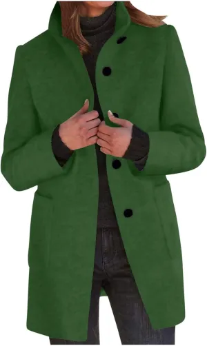 Womens Single-Breasted Wool Coats Casual Lapel Collared Oversized Trench Coat Soft Warm Winter Pea Coat Outwear