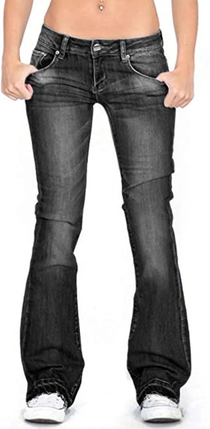 Women's Skinny Jeans Stretchy Bell Bottom Bootcut Denim Pant Sexy Slimming Mid Waisted Flare Bottom Jeans