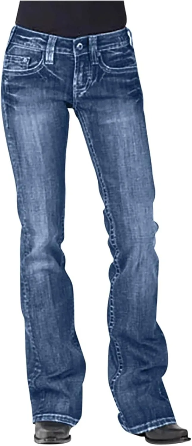 Women's Skinny Jeans Stretchy Bell Bottom Bootcut Denim Pant Sexy Slimming Mid Waisted Flare Bottom Jeans