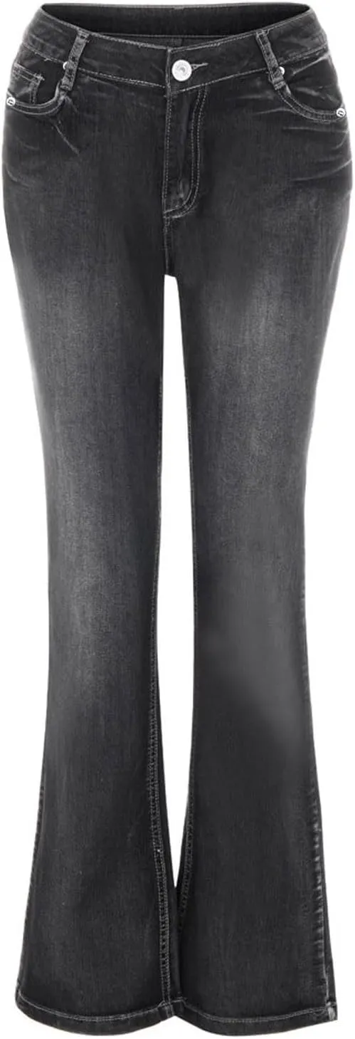 Women's Skinny Jeans Stretchy Bell Bottom Bootcut Denim Pant Sexy Slimming Mid Waisted Flare Bottom Jeans