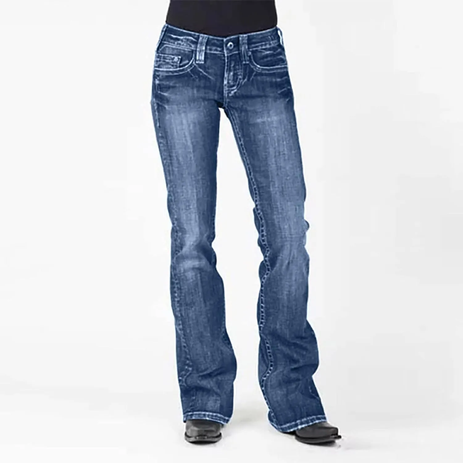 Women's Skinny Jeans Stretchy Bell Bottom Bootcut Denim Pant Sexy Slimming Mid Waisted Flare Bottom Jeans