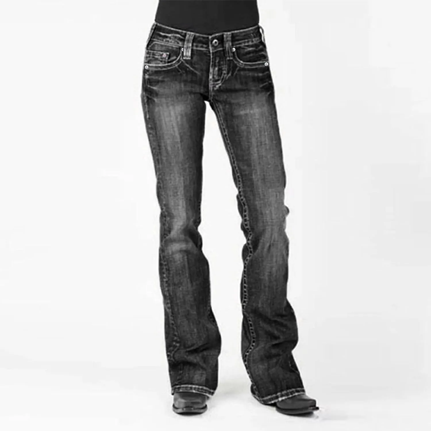 Women's Skinny Jeans Stretchy Bell Bottom Bootcut Denim Pant Sexy Slimming Mid Waisted Flare Bottom Jeans
