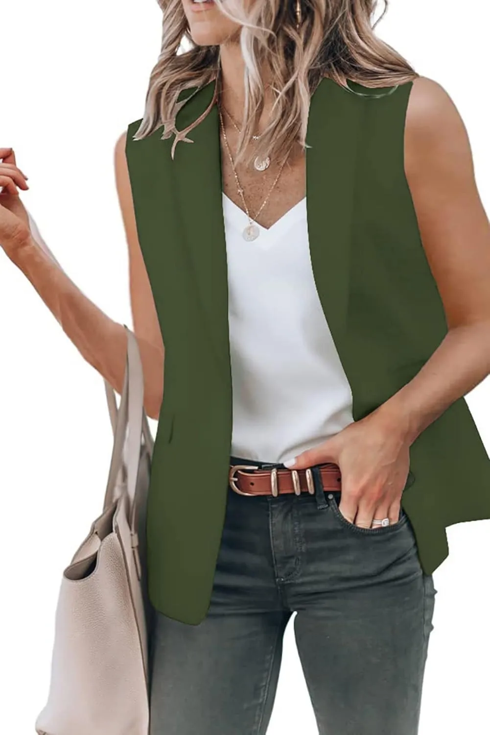 Womens Sleeveless Blazer Vest 2025 Summer Sleeveless Lapel Open Front V Neck Office Jacket Lightweight Blazers