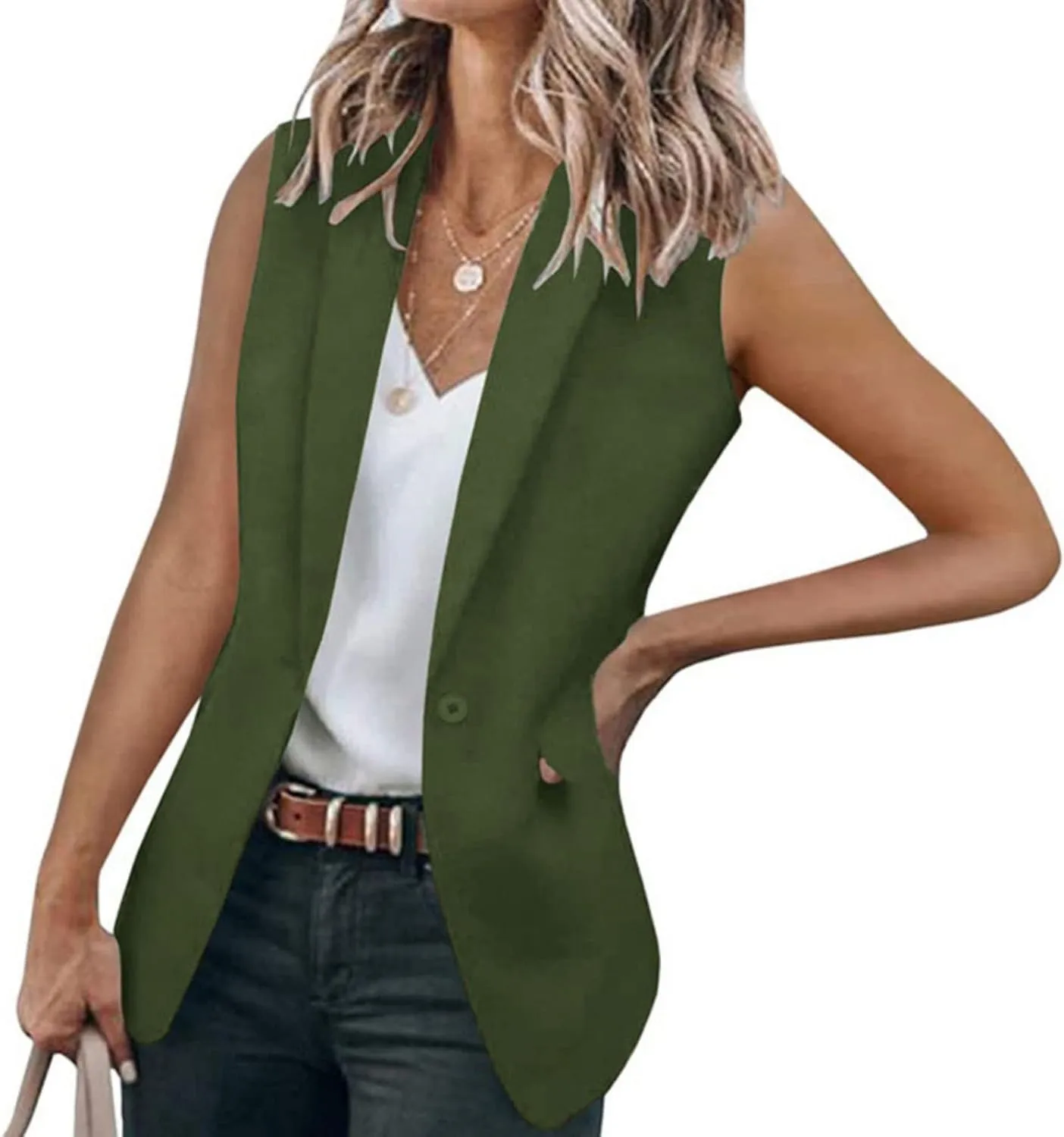 Womens Sleeveless Blazer Vest 2025 Summer Sleeveless Lapel Open Front V Neck Office Jacket Lightweight Blazers