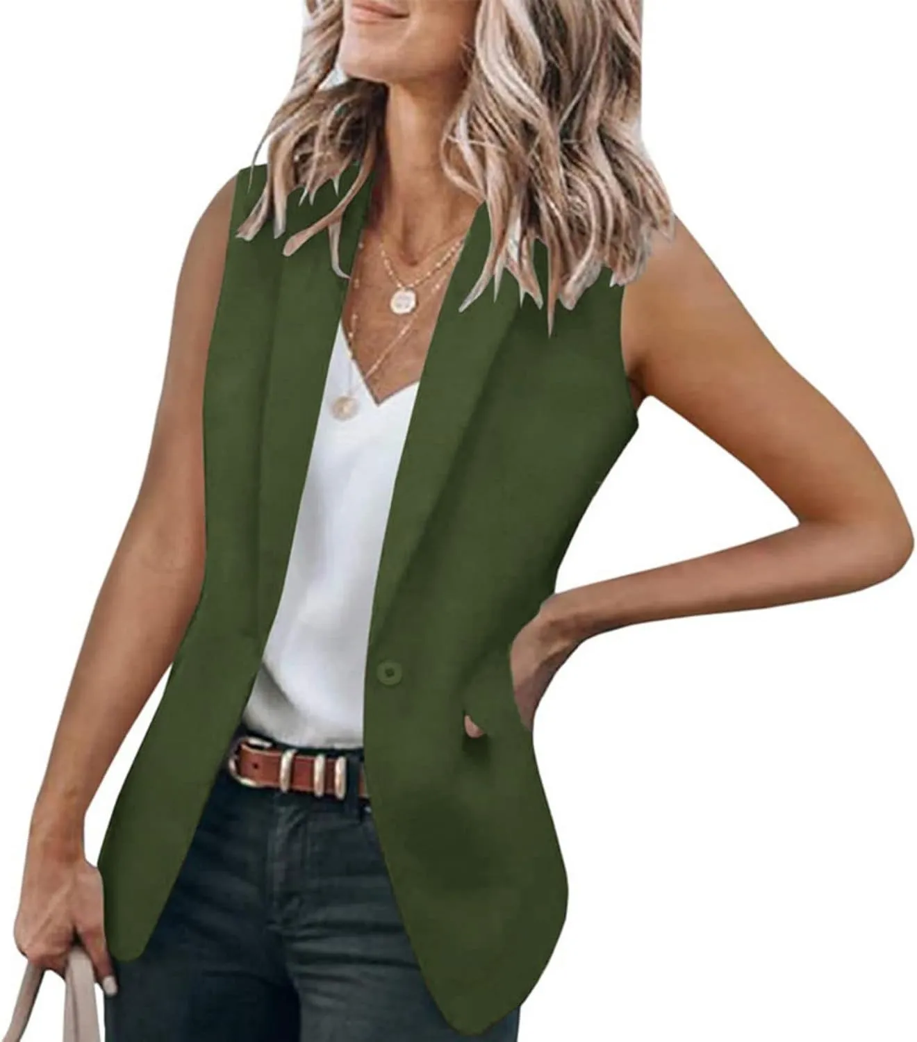 Womens Sleeveless Blazer Vest 2025 Summer Sleeveless Lapel Open Front V Neck Office Jacket Lightweight Blazers