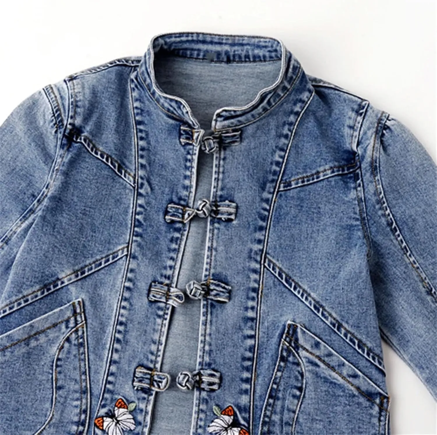 Women's Spring Embroidered Denim Jacket For Women Stretch Short Denim Coat Classic Jean Trucker Jacket