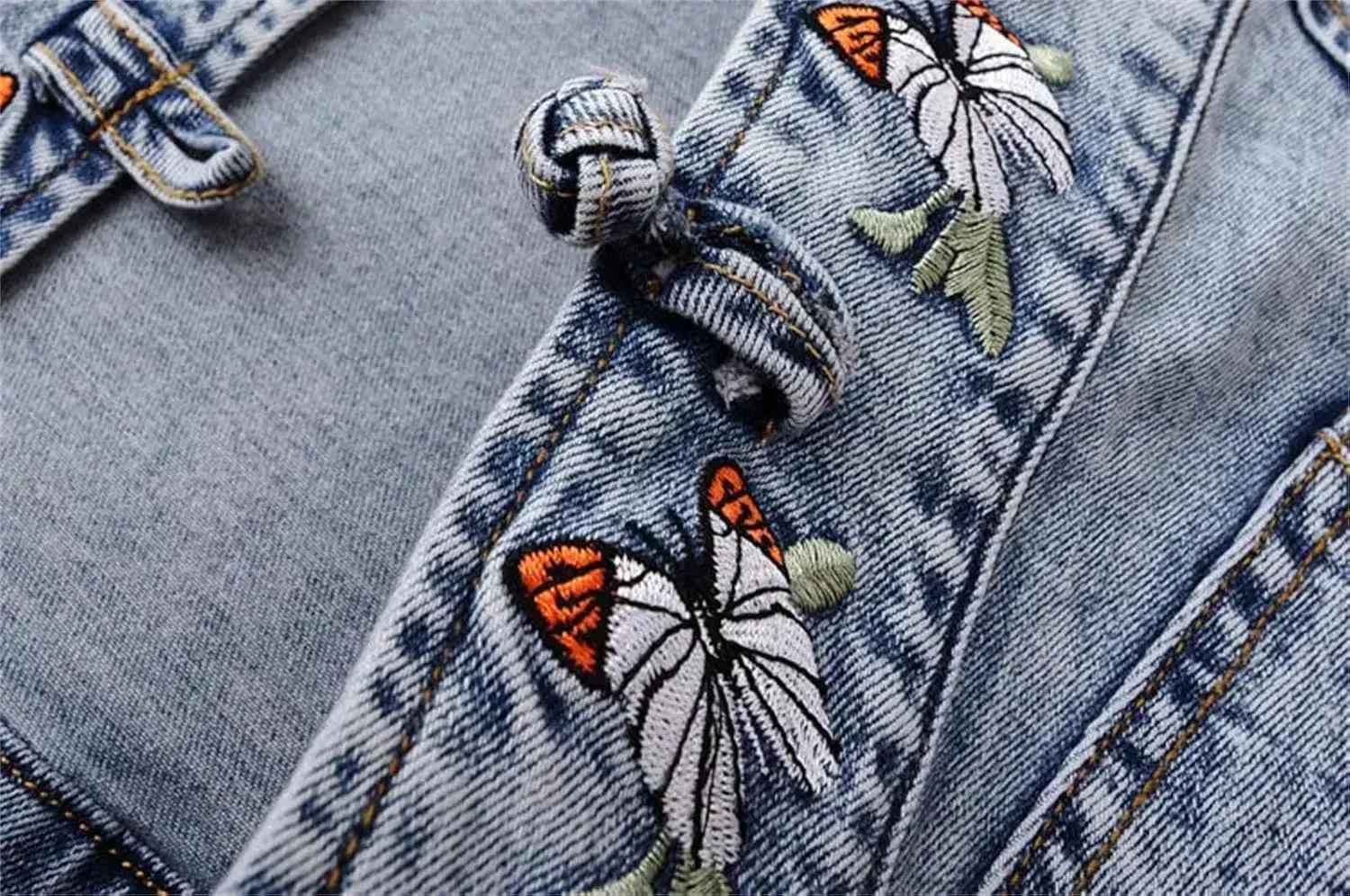 Women's Spring Embroidered Denim Jacket For Women Stretch Short Denim Coat Classic Jean Trucker Jacket