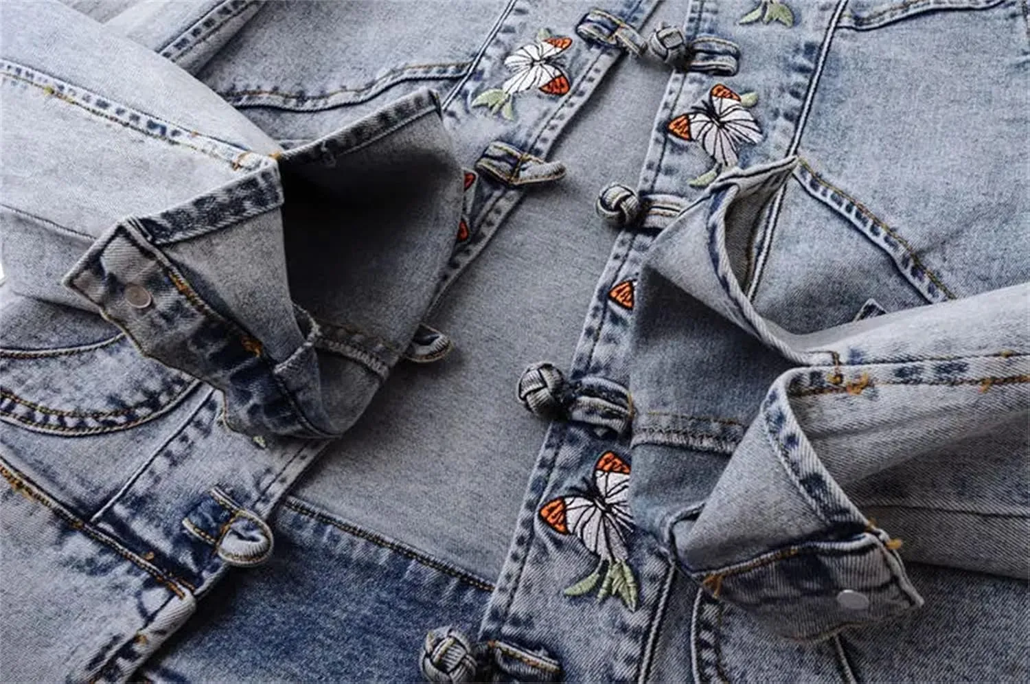 Women's Spring Embroidered Denim Jacket For Women Stretch Short Denim Coat Classic Jean Trucker Jacket