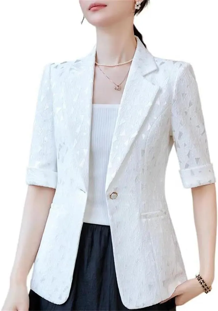 Women's Spring Summer Half Sleeve Formal Elegant Blazers Jacket Coat Business Work Wear Outwear Tops