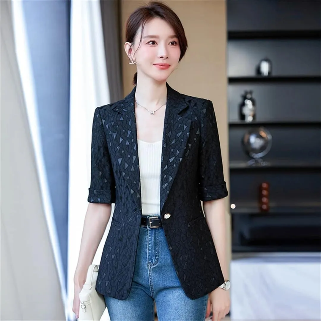 Women's Spring Summer Half Sleeve Formal Elegant Blazers Jacket Coat Business Work Wear Outwear Tops