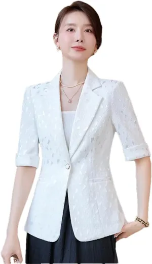 Women's Spring Summer Half Sleeve Formal Elegant Blazers Jacket Coat Business Work Wear Outwear Tops