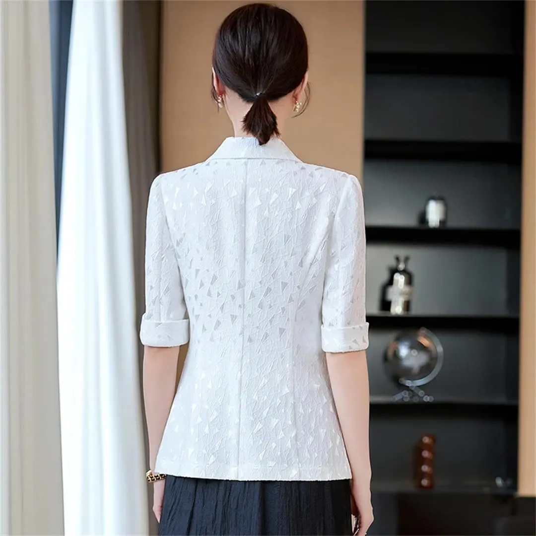 Women's Spring Summer Half Sleeve Formal Elegant Blazers Jacket Coat Business Work Wear Outwear Tops
