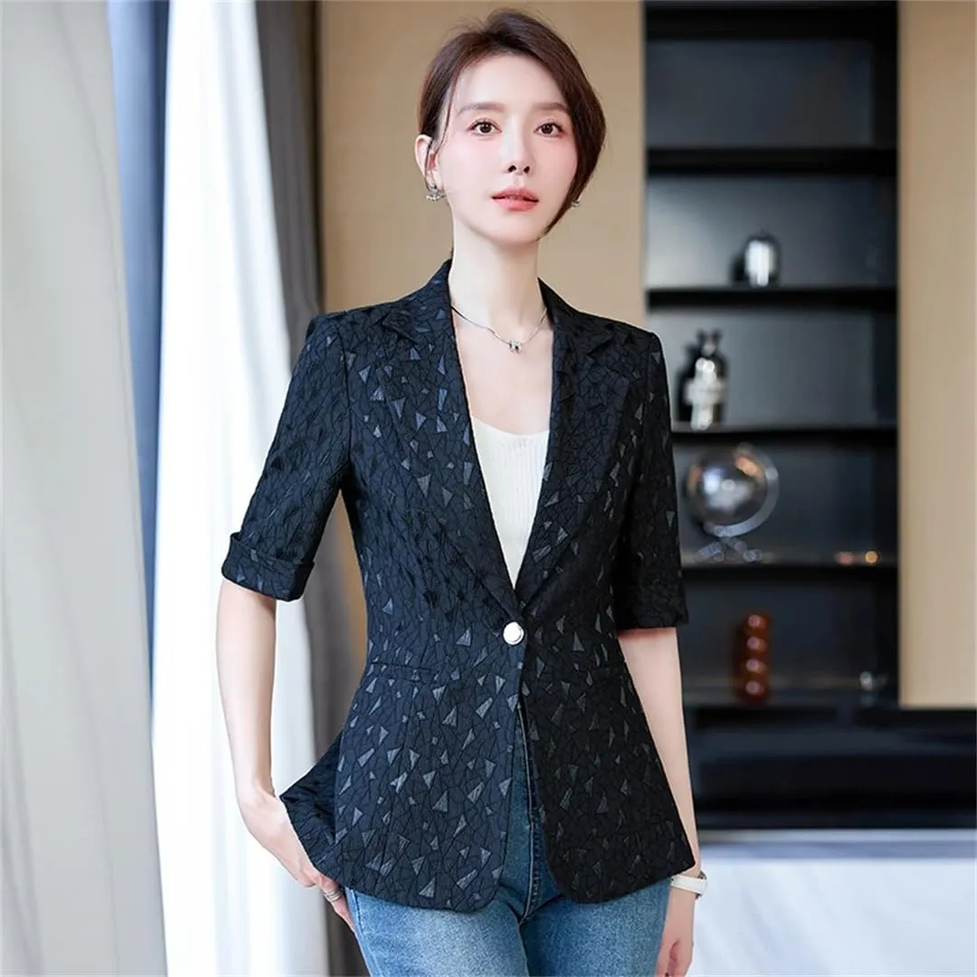 Women's Spring Summer Half Sleeve Formal Elegant Blazers Jacket Coat Business Work Wear Outwear Tops
