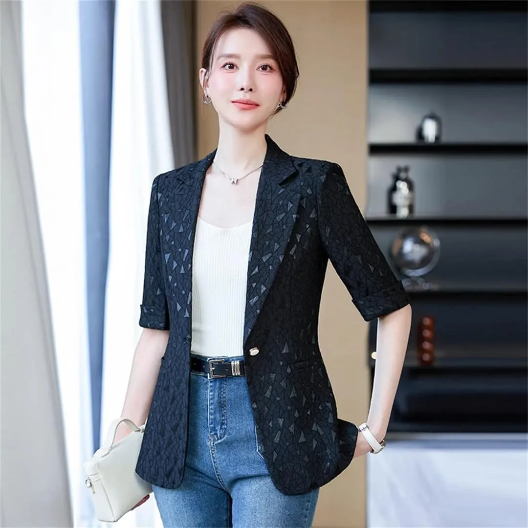 Women's Spring Summer Half Sleeve Formal Elegant Blazers Jacket Coat Business Work Wear Outwear Tops