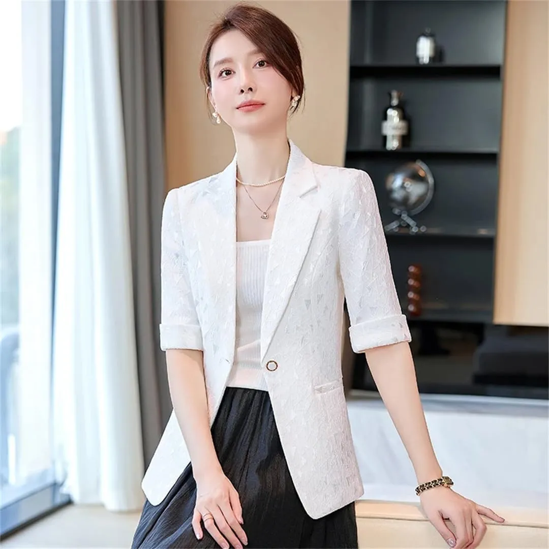 Women's Spring Summer Half Sleeve Formal Elegant Blazers Jacket Coat Business Work Wear Outwear Tops