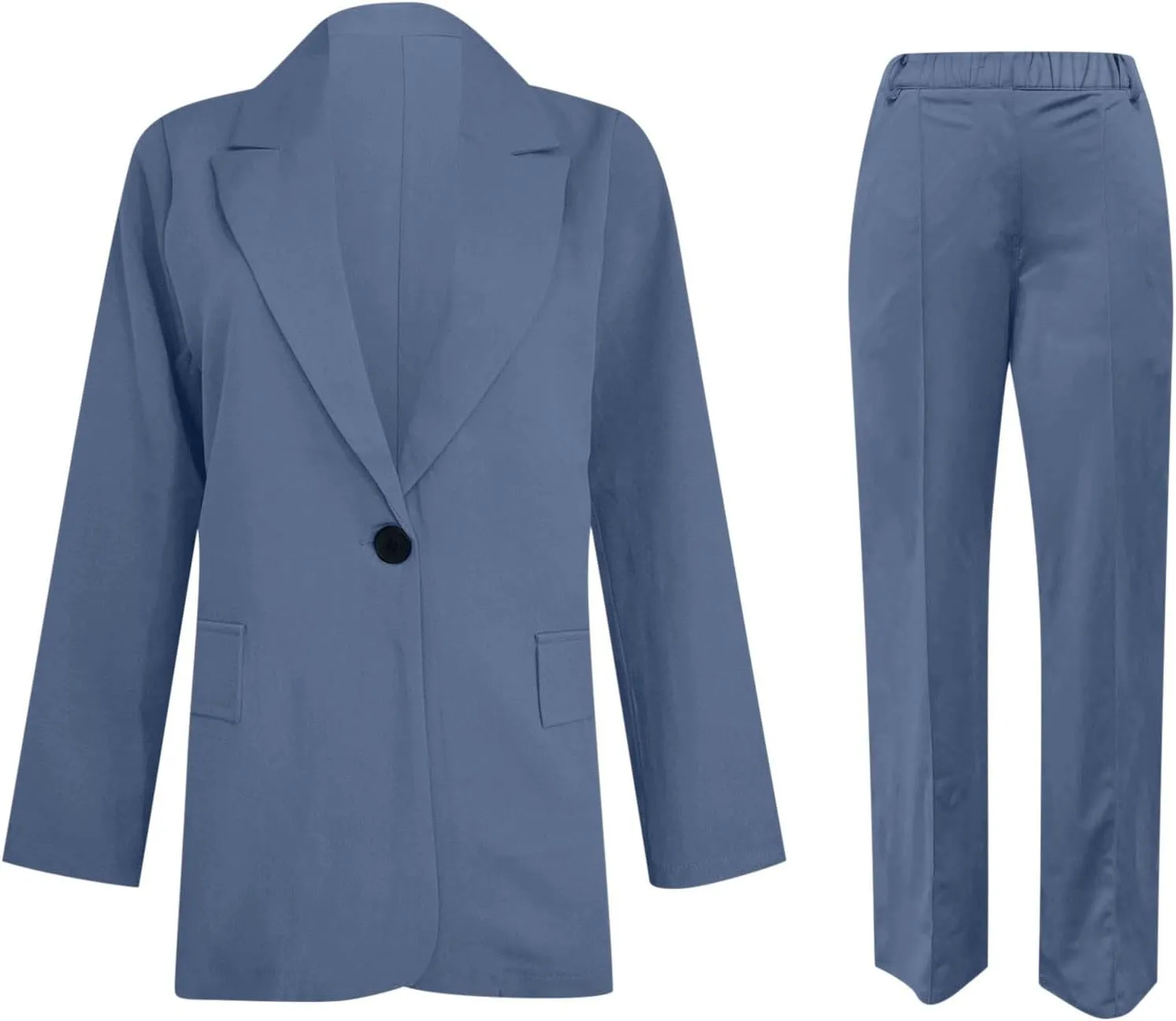 Women's Spring/Fall Two Piece Outfits Dressy Blazer Jacket and Wide Leg Pants Pockets Business Casual Office Suit Sets