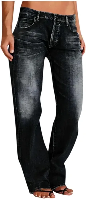 Womens Straight Leg Jeans Button Down Low Rise Ripped Jeans Plus Size Boyfriend Distressed Denim Pants with Pockets