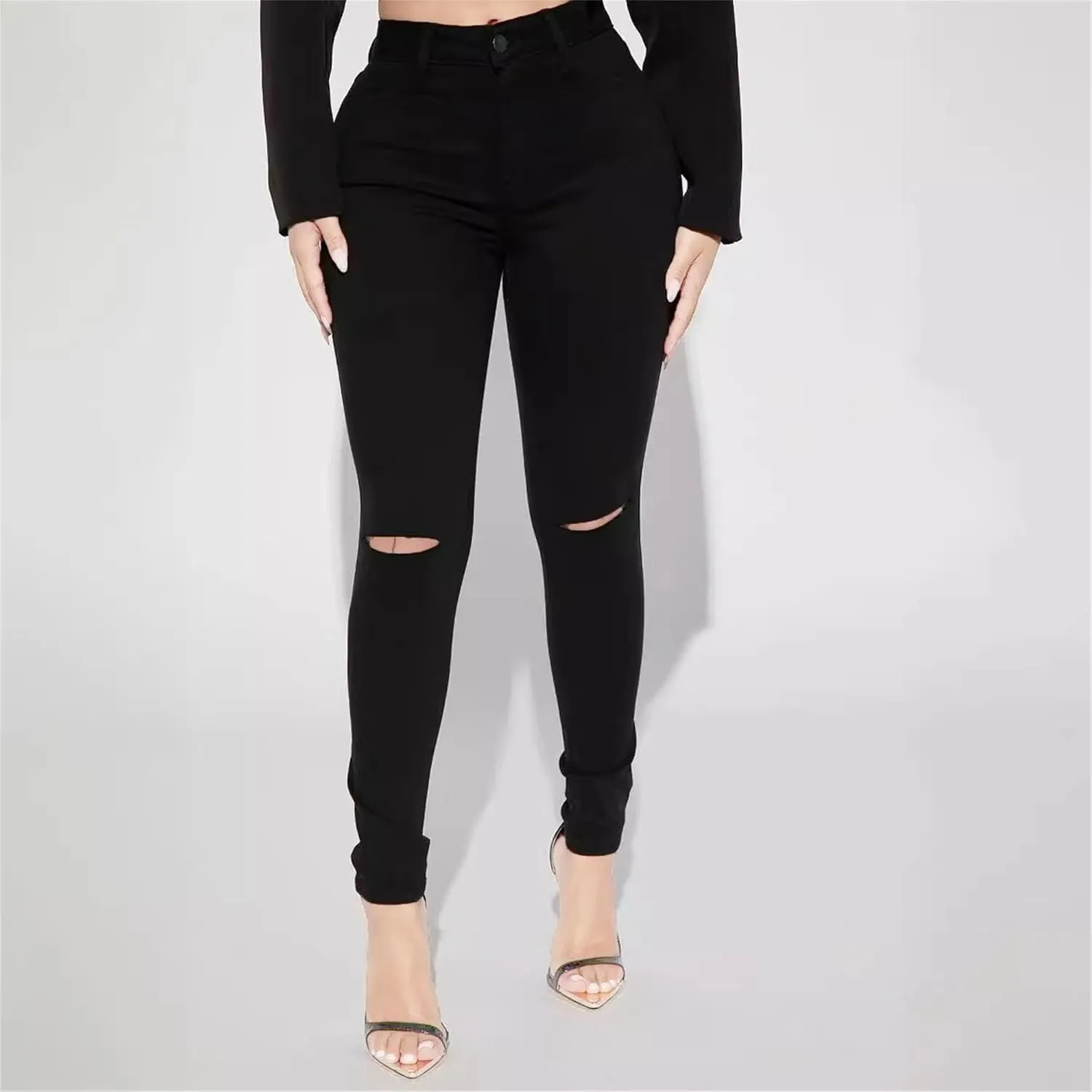Women's Stretchy Destroyed Stylish Jeans Slim Fit High Waisted Casual Denim Pants Ripped Skinny Outdoor Jeans