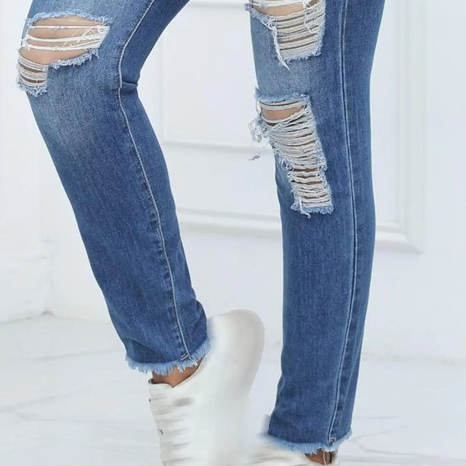 Women's Stretchy Destroyed Stylish Jeans Slim Fit High Waisted Casual Denim Pants Ripped Skinny Outdoor Jeans
