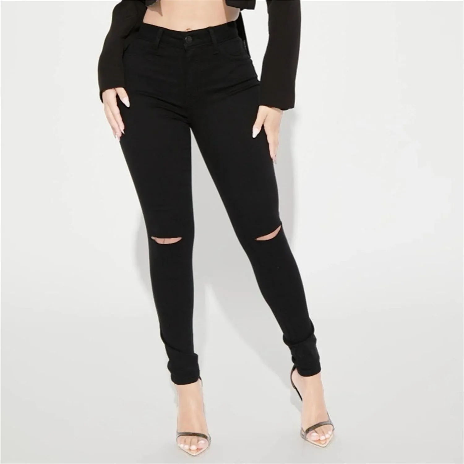 Women's Stretchy Destroyed Stylish Jeans Slim Fit High Waisted Casual Denim Pants Ripped Skinny Outdoor Jeans