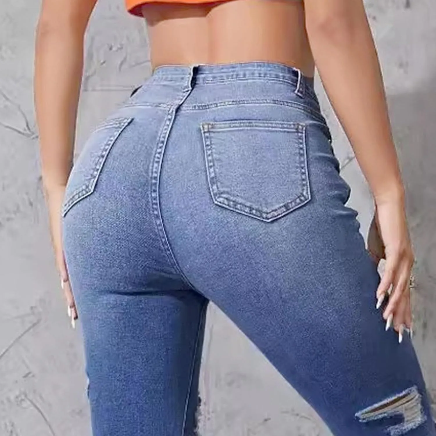 Women's Stretchy Destroyed Stylish Jeans Slim Fit High Waisted Casual Denim Pants Ripped Skinny Outdoor Jeans