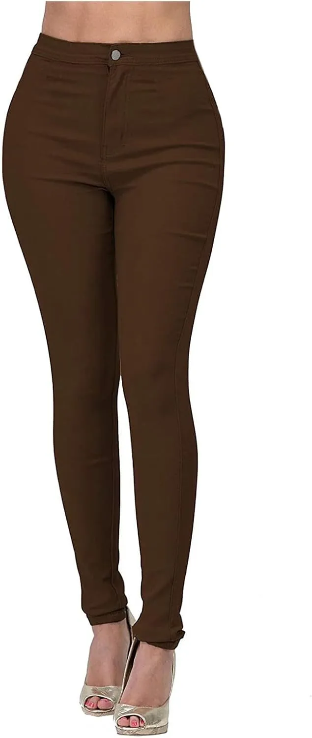 Women's Stretchy Slim Fit Skinny Leg Pull On Jeans with Pockets High Waist Denim Trousers Pants