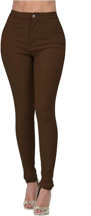 Women's Stretchy Slim Fit Skinny Leg Pull On Jeans with Pockets High Waist Denim Trousers Pants