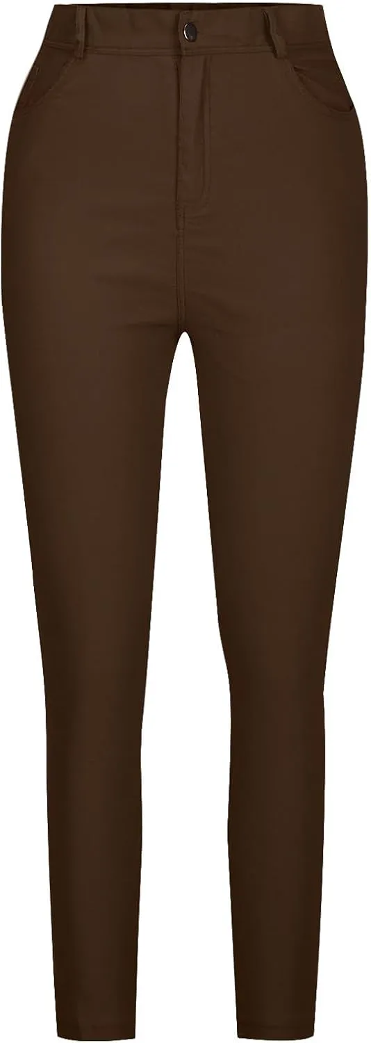 Women's Stretchy Slim Fit Skinny Leg Pull On Jeans with Pockets High Waist Denim Trousers Pants
