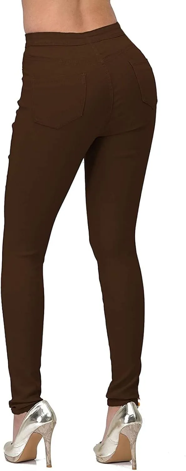 Women's Stretchy Slim Fit Skinny Leg Pull On Jeans with Pockets High Waist Denim Trousers Pants