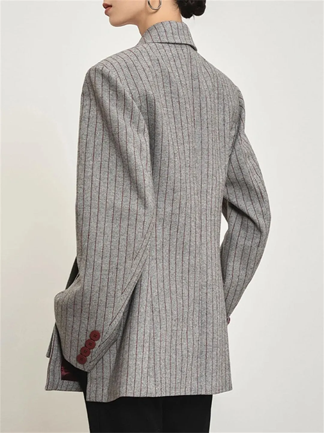 Women's Stripe Printed Asymmetric Notched Long Sleeve Gathered Waist Blazers