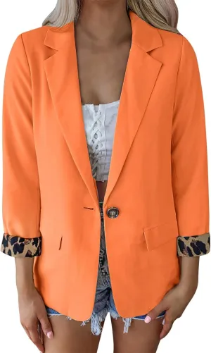 Women's Summer Blazer Button 3/4 Sleeve Pocket Lapel Casual Business Comfortable Solid Color Stylish Lightweight
