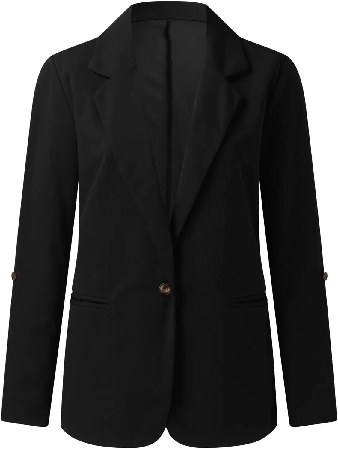 Women's Summer Blazer Button 3/4 Sleeve Pocket Lapel Casual Business Convenient Solid Color Fashion Lightweight
