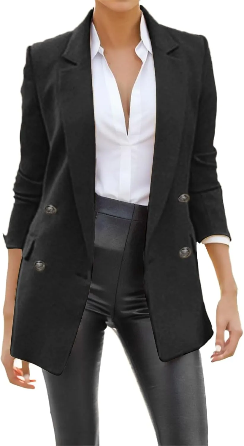 Women's Summer Blazer Button 3/4 Sleeve Pocket Lapel Elegant Trendy Convenient Soft Comfy Fashion Lightweight