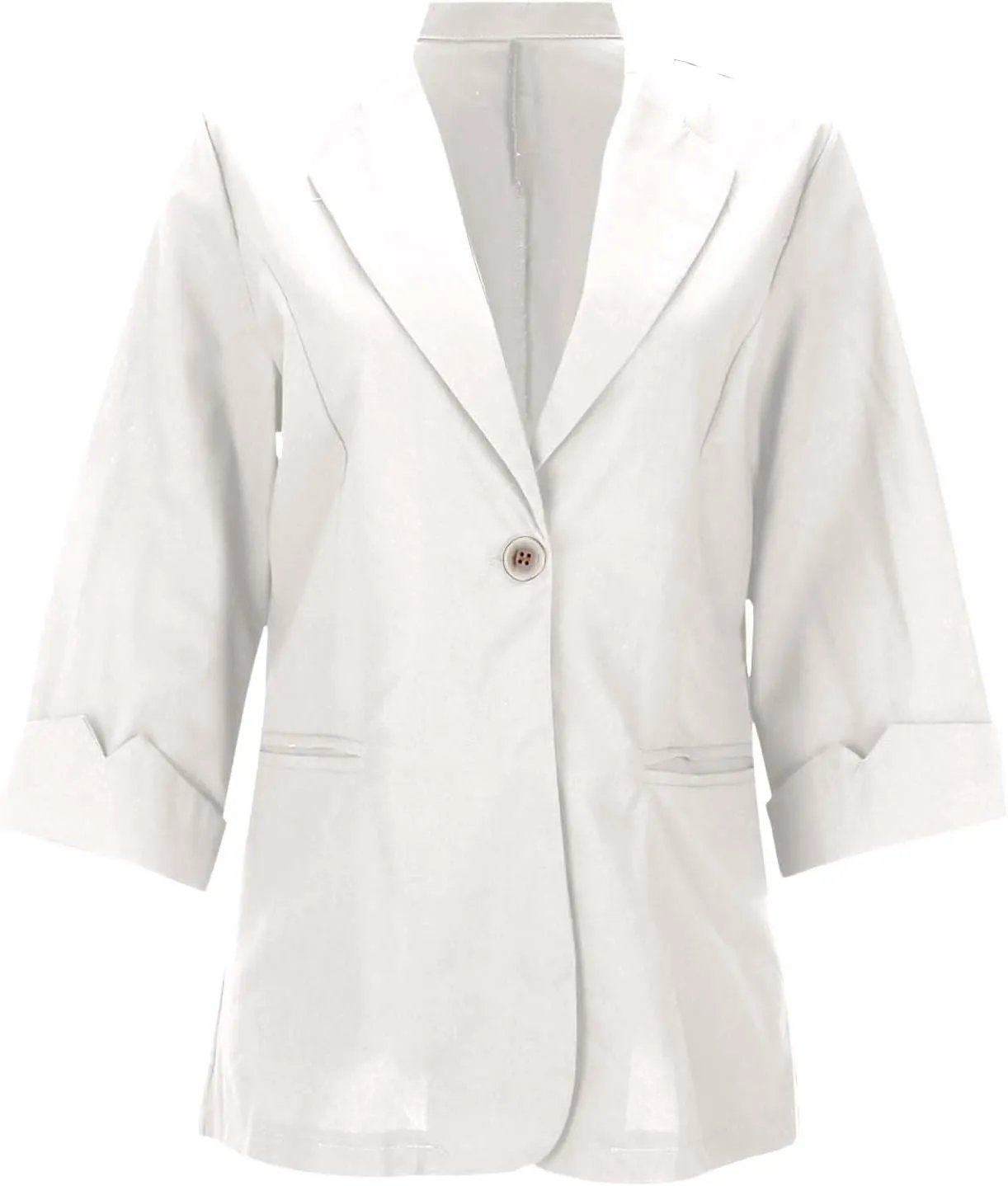 Women's Summer Blazer Button 3/4 Sleeve Pocket Lapel Work Jacket Convenient Comfort Fit Stylish Lightweight
