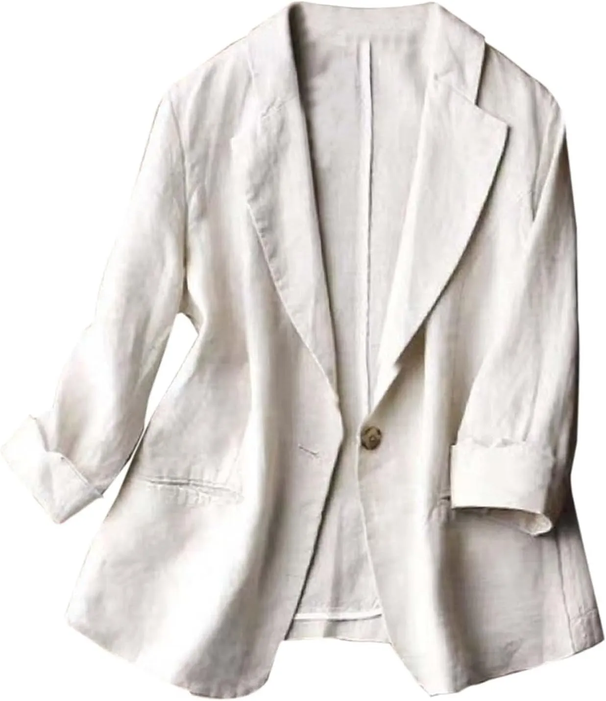 Women's Summer Blazer Button 3/4 Sleeve Pocket Lapel Work Jacket Convenient Comfort Fit Stylish Lightweight