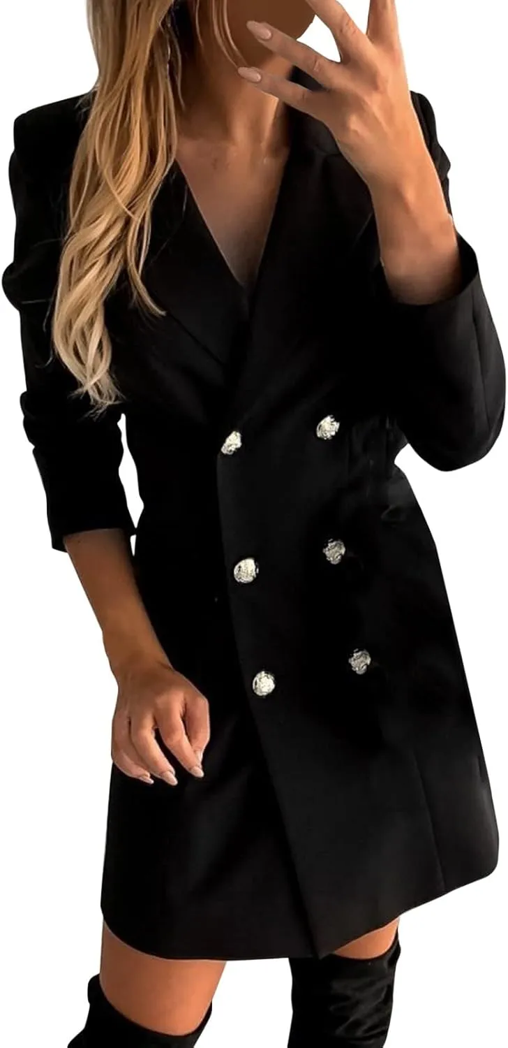 Women's Summer Blazer Button Lapel 3/4 Sleeves Pocketless Mid-Length Business Comfortable Trendy Stylish Lightweight