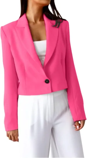 Women's Summer Blazer Button Lapel Long Sleeve Pocket Short Elegant Elegant Temperament Simple Stylish Suit Jackets