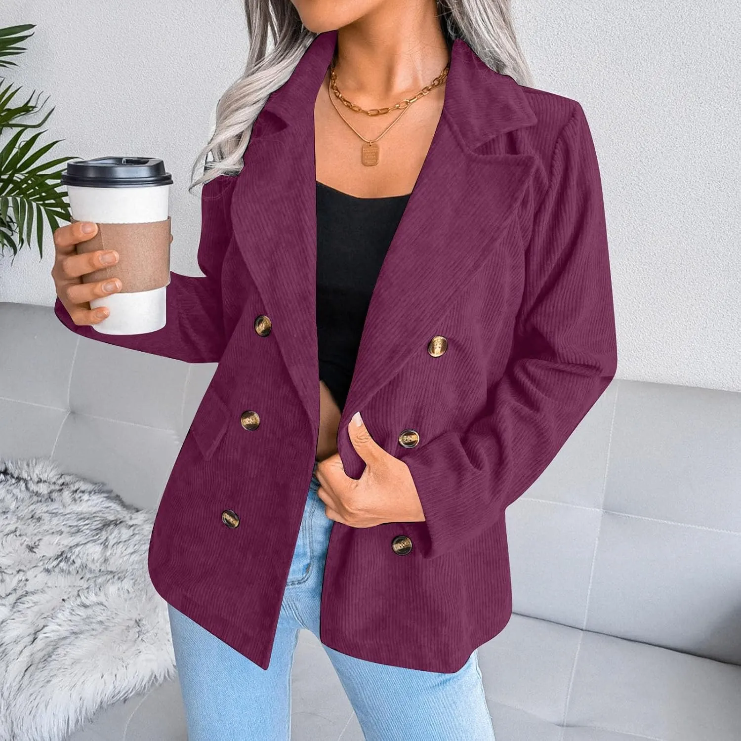 Women's Summer Blazer Button Long Sleeve Lapel Dressy Casual Business Comfortable Solid Color Stylish Lightweight