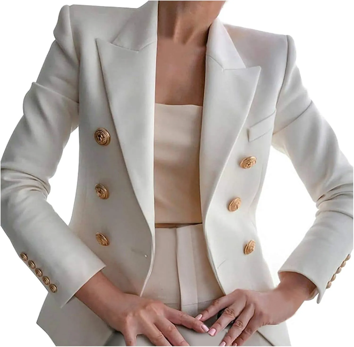 Women's Summer Blazer Button Long Sleeve Pocket Lapel Casual Business Convenient Soft Comfy Fashion Suit Jackets