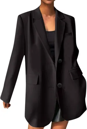 Women's Summer Blazer Button Long Sleeve Pocket Lapel Casual Business Convenient Solid Color Fashion Lightweight